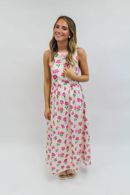 Bella Cream Floral Midi Dress
