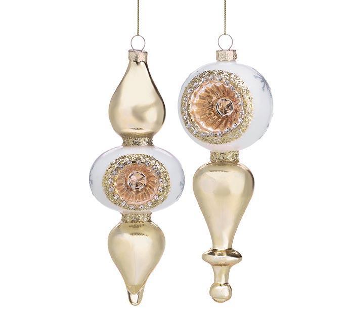 White & Gold Retro Glass Ornament