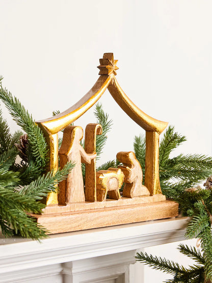 Wood Manger Nativity