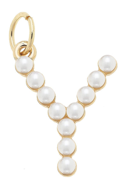 Pearl - Studded Letter Charm in Ivory