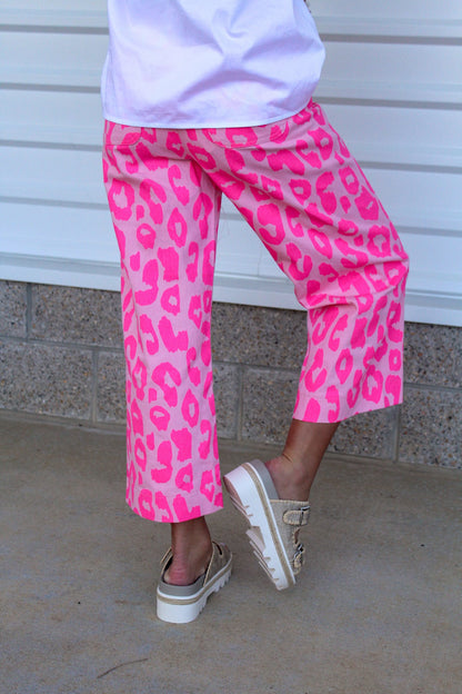 Leopard Pants Colette Cropped Wide-Leg