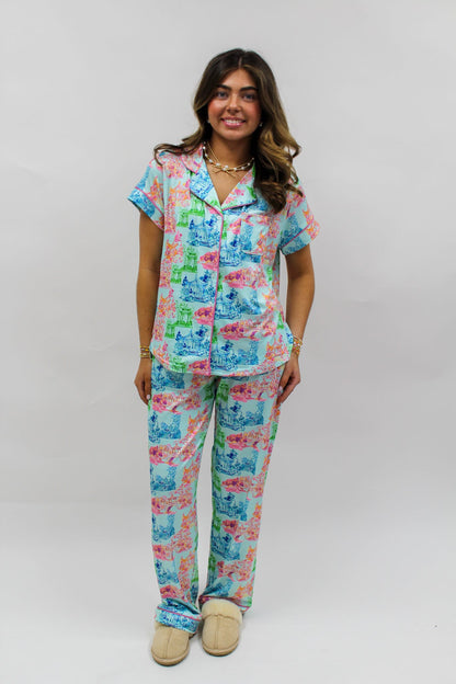 Maya Sleep Pants  Aqua/Multi  XLarge