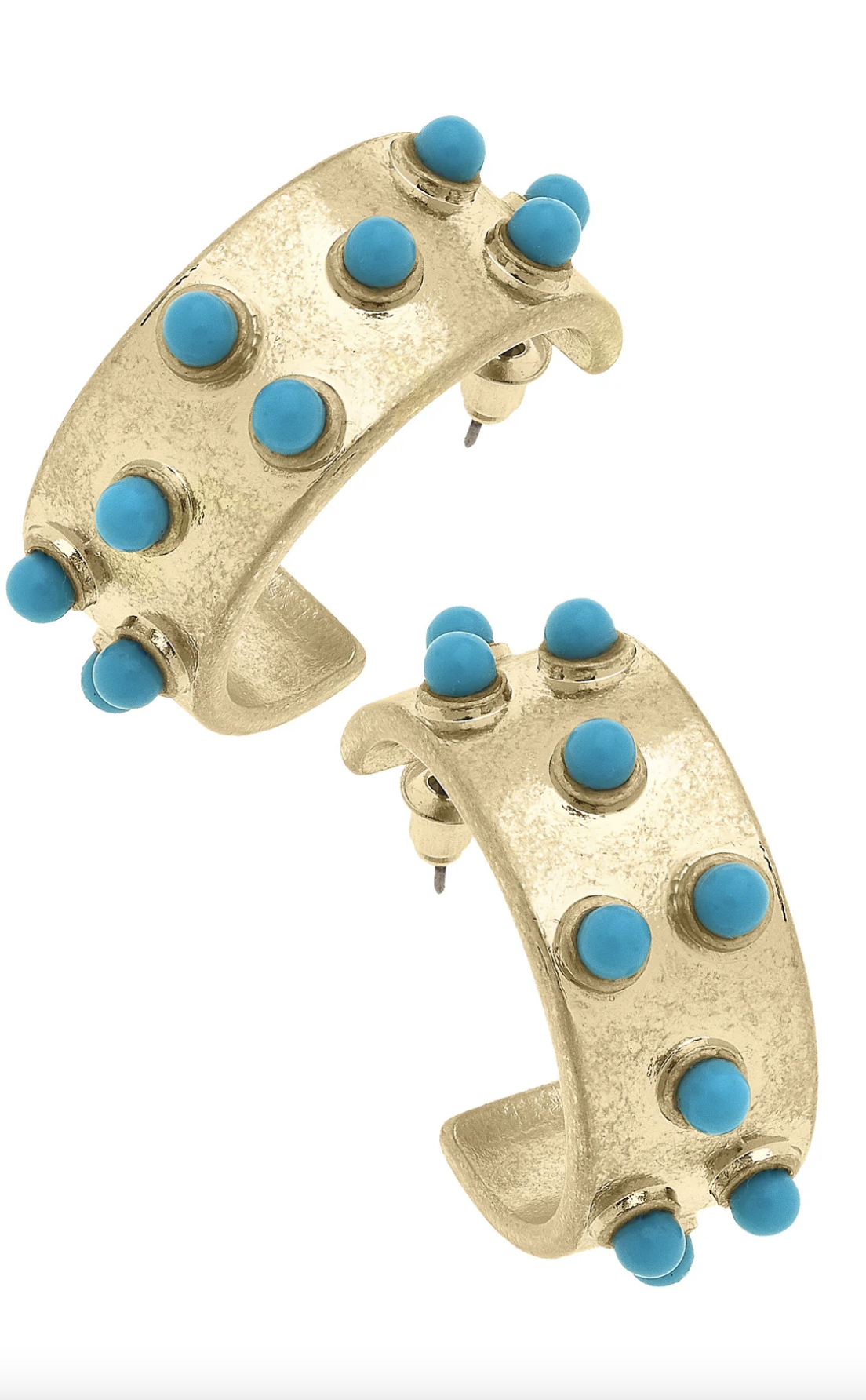 Yellowstone Turquoise Studded Hoop Earrings in Turquoise & Worn Gold