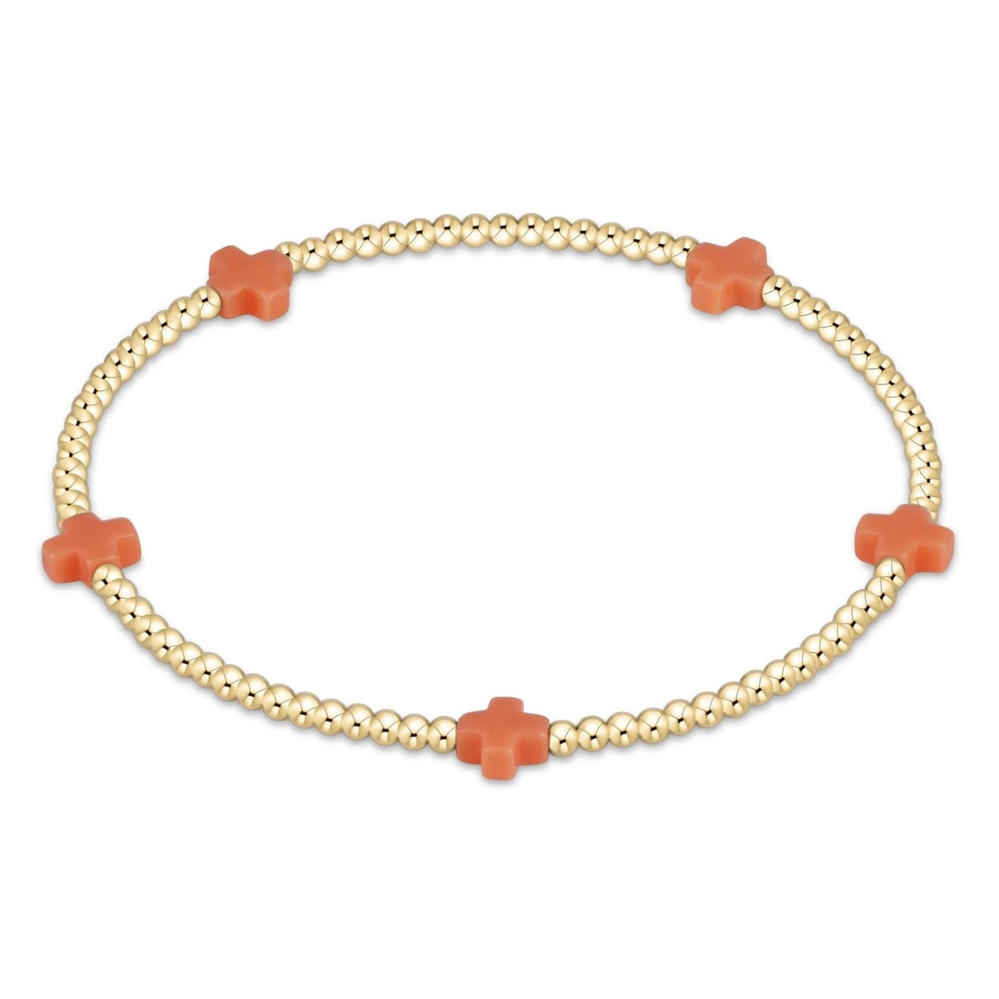 Egirl Signature Cross Small 2mm Gold Bracelet- Coral