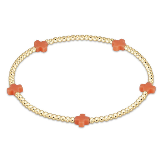 Egirl Signature Cross Small 2mm Gold Bracelet- Coral