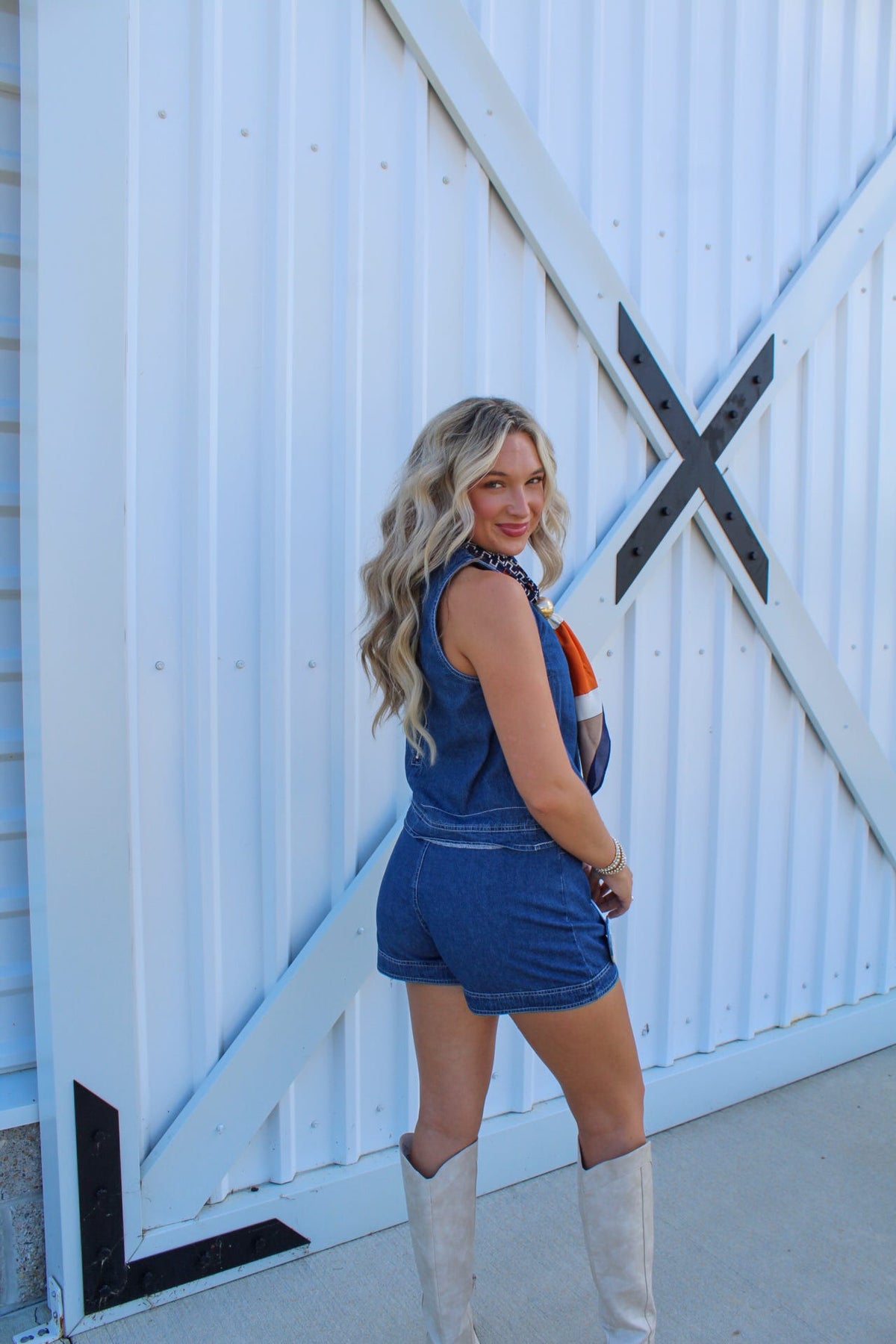 All Day Game Day Denim Sleeveless Top & Drawstring Shorts