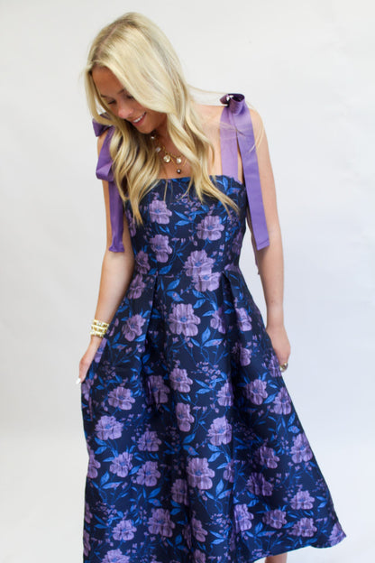 Nicole Jacquard Floral Dina Pleated Midi Dress