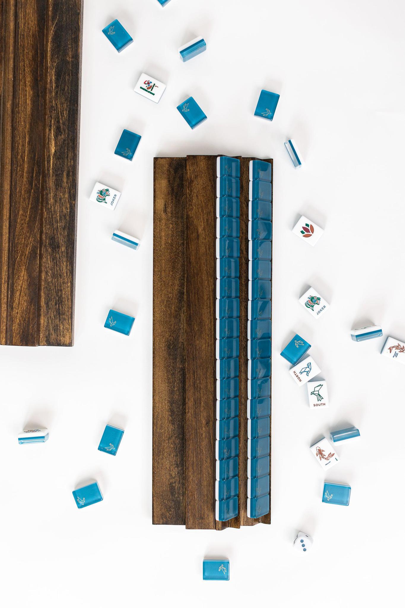 Origami Mahjong Tile set Azure / Lucite Display Box