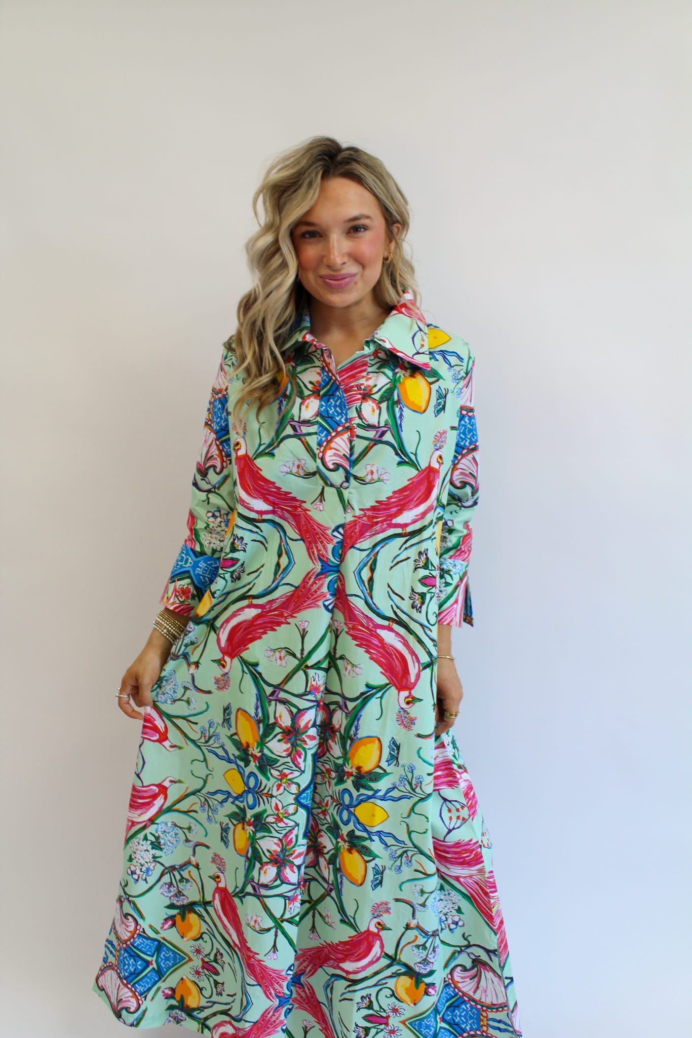 Mint Chinois Shirt Dress Long