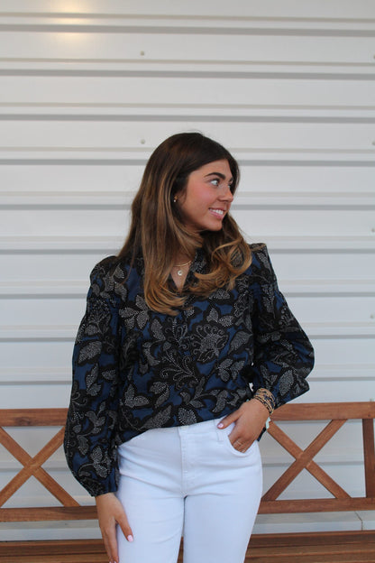 Midnight Garden Navy and Black Blouse