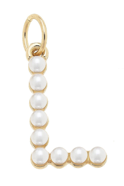 Pearl - Studded Letter Charm in Ivory