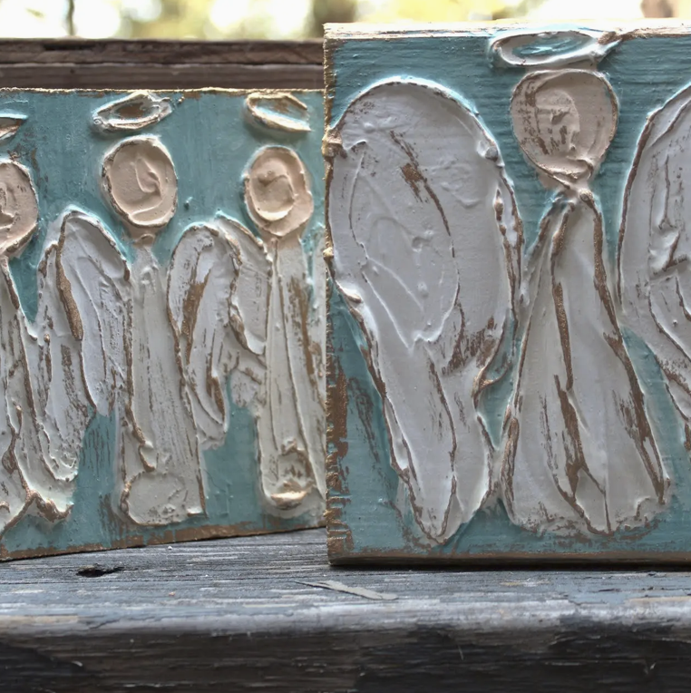 4X5 Angel Hand Painted Textured Wood Block