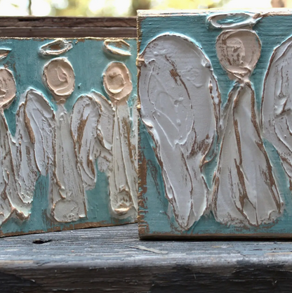 4X5 Angel Hand Painted Textured Wood Block