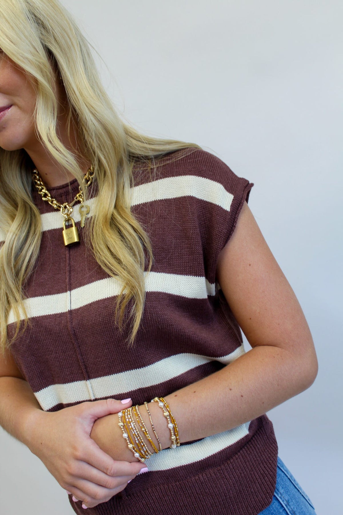 Autumn Latte Striped Sweater Top
