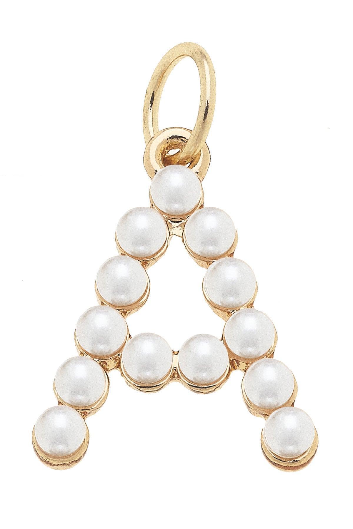 Pearl - Studded Letter Charm in Ivory