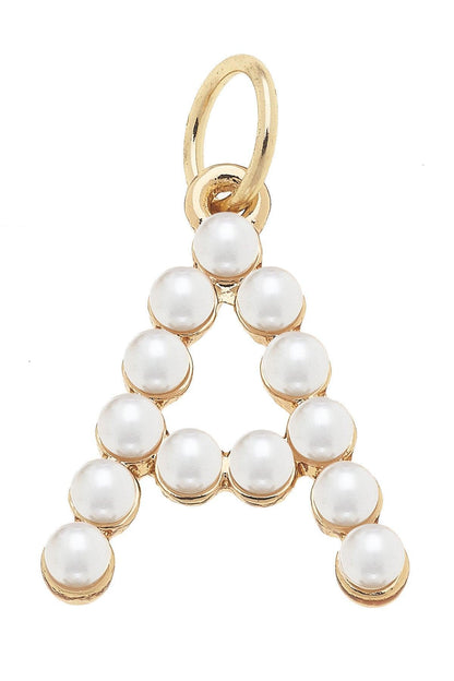Pearl - Studded Letter Charm in Ivory