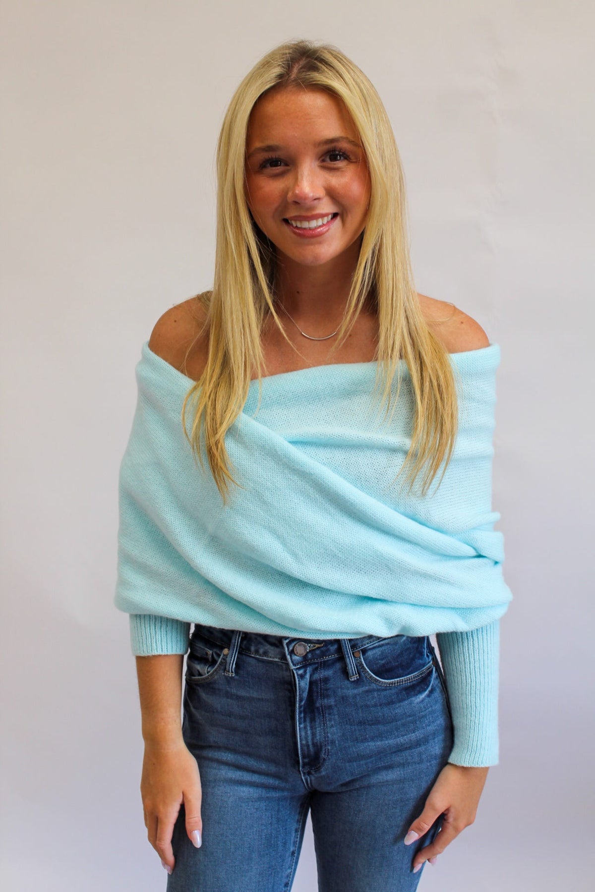 Oriana One Size Off-Shoulder Wrap Style Knit Sweater