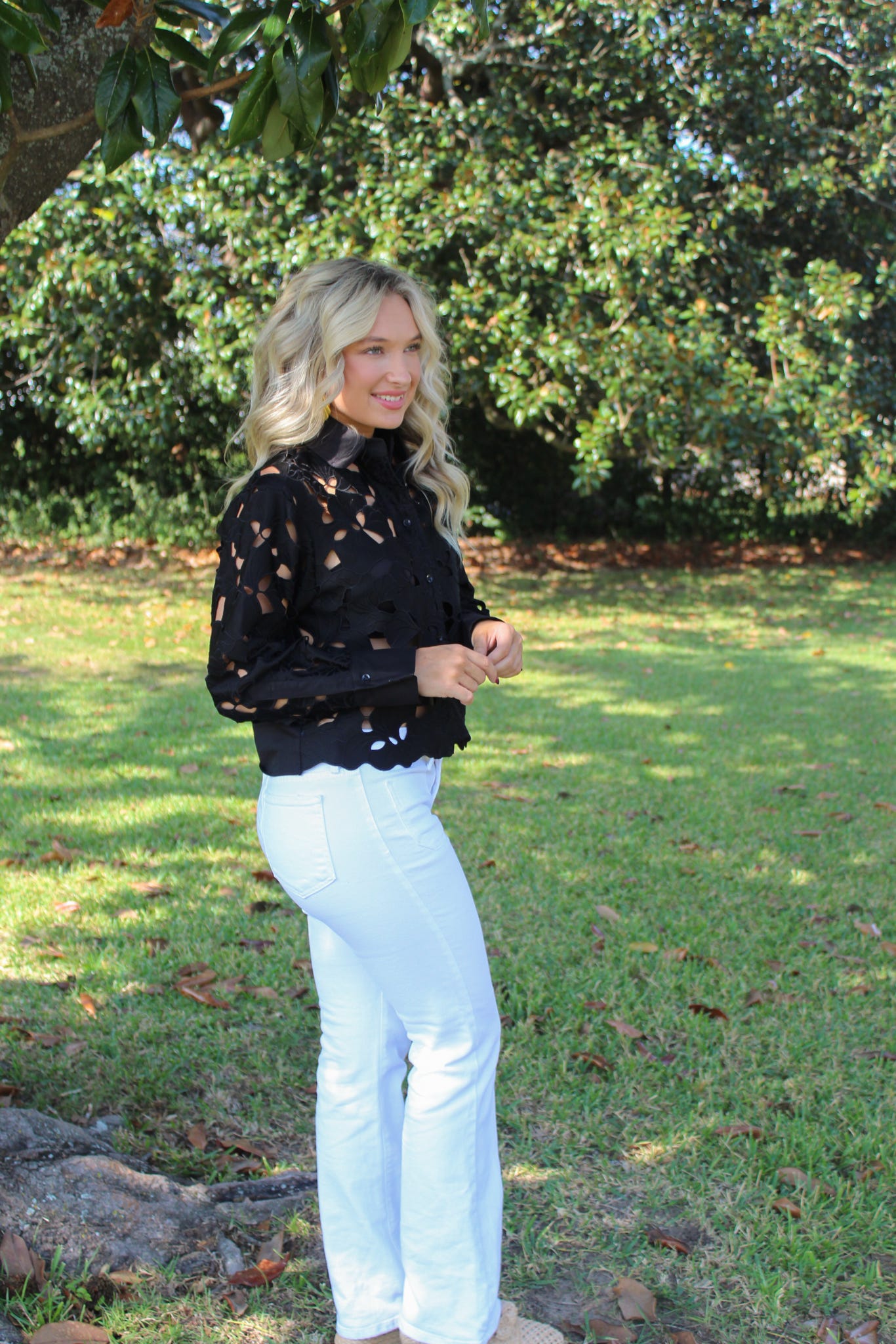 Bespoke Eyelet Black Blouse
