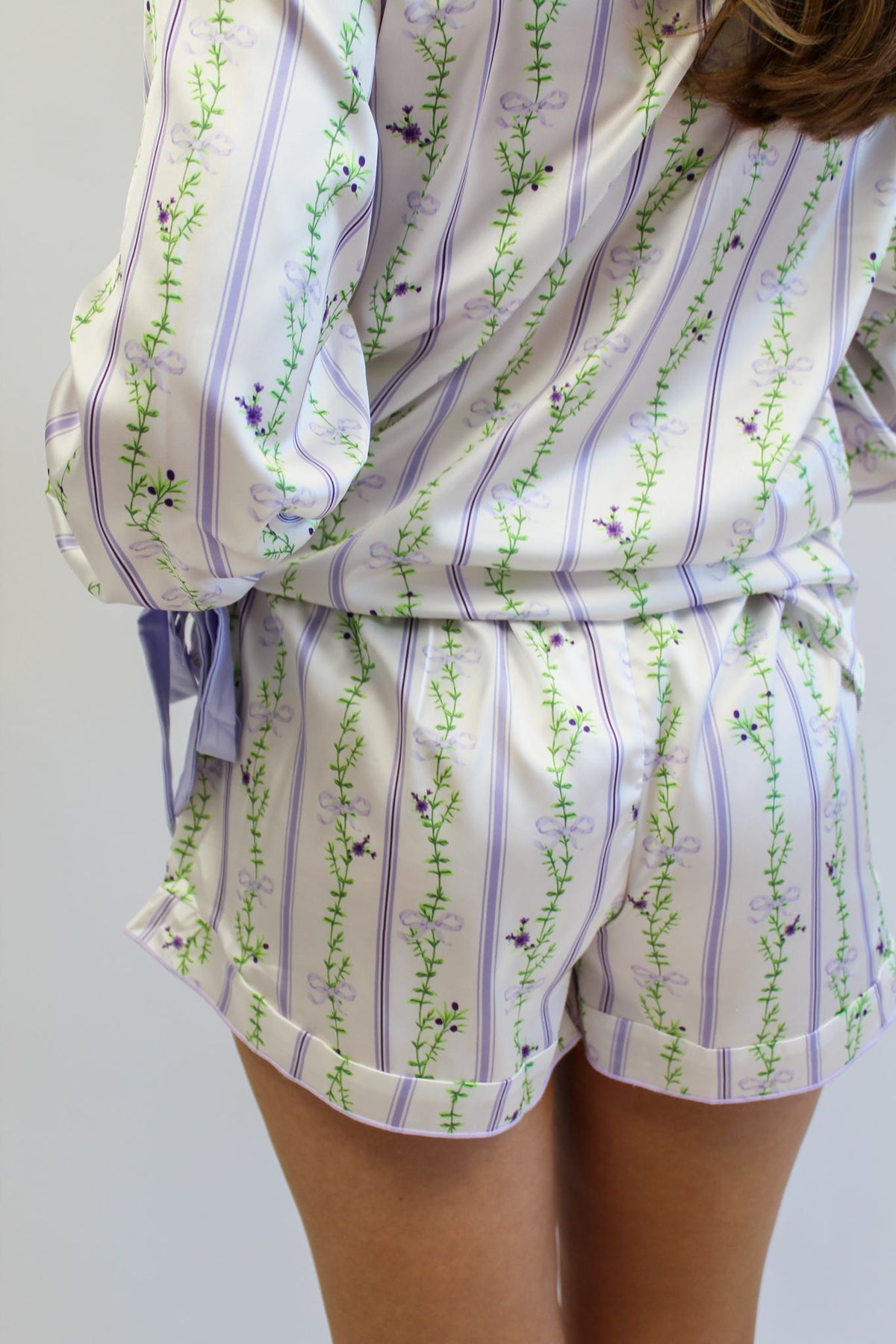 Blooming Stripes Satin Pajama Shorts
