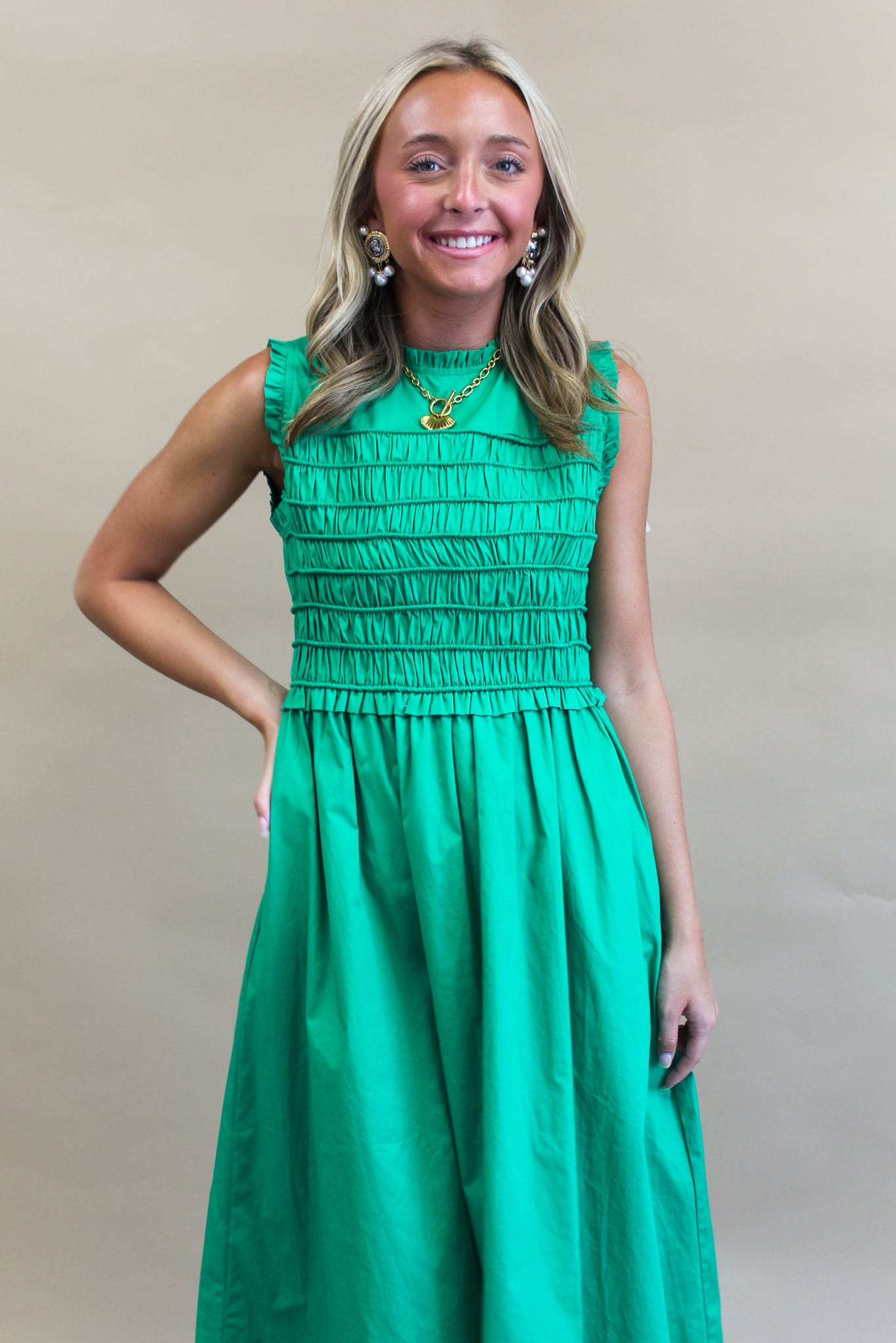 Evergreen Charm Smocked Midi Dress