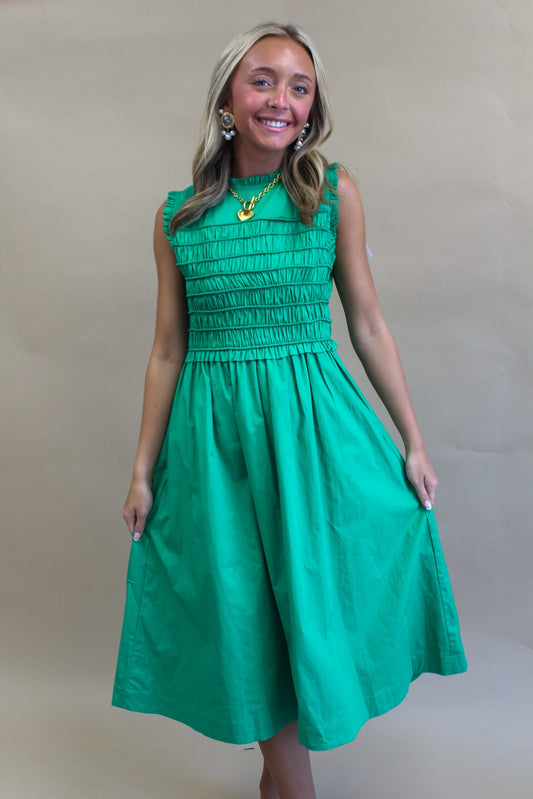 Evergreen Charm Smocked Midi Dress