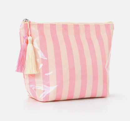 Color-Blocked Striped Waterproof Cosmetic/Makeup Bag w/ Tassel