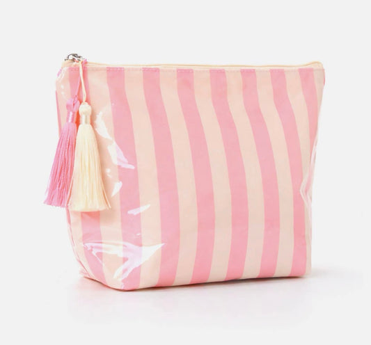 Color-Blocked Striped Waterproof Cosmetic/Makeup Bag w/ Tassel