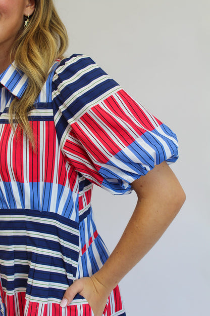 Fireworks Color Block Striped Mini Dress
