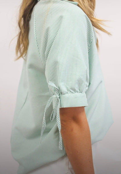 Fairway Green Stripe Collared Top