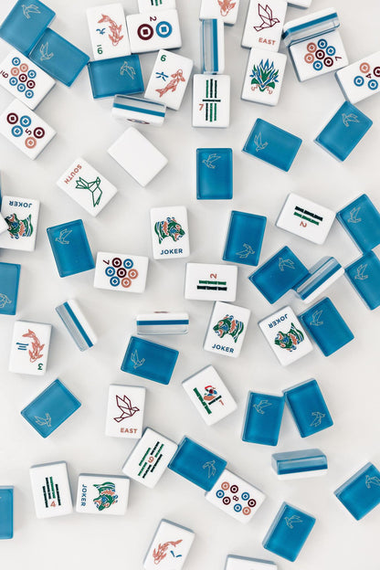 Origami Mahjong Tile set Azure / Lucite Display Box