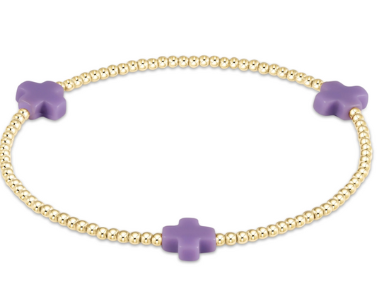 Signature Cross Gold Pattern 2mm Bead Bracelet - Purple