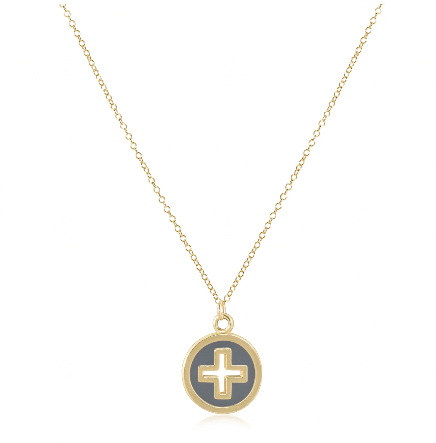 16" Necklace Gold - Signature Cross Gold Disc - Grey