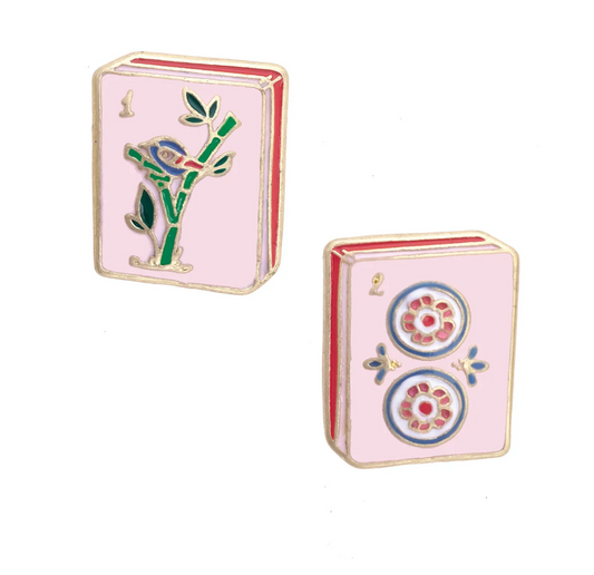 Mahjong Tile Stud Earrings in Light Pink