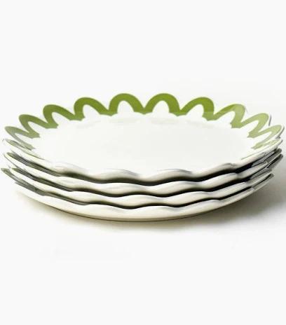 Olive Arabesque Trim Scallop Dinner Plate