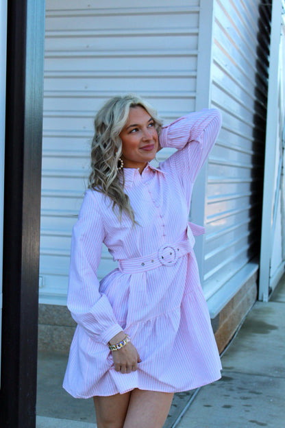 Settle Down Belted Stripe Dress