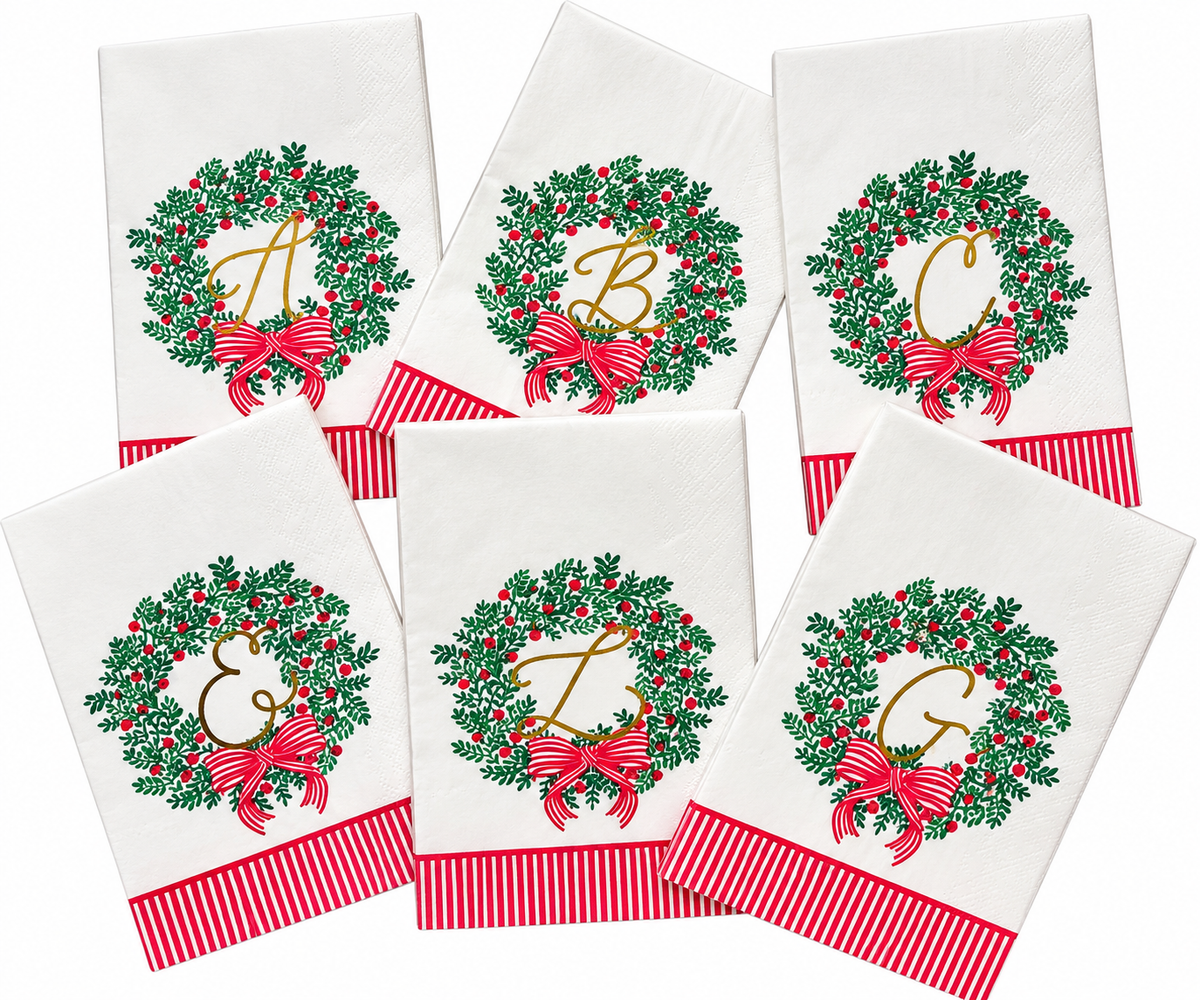 Wreath & Ribbon Initial Guest Napkin