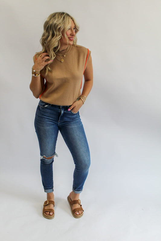 Dark High Rise-Ankle Skinny-Knee Distressed Jeans
