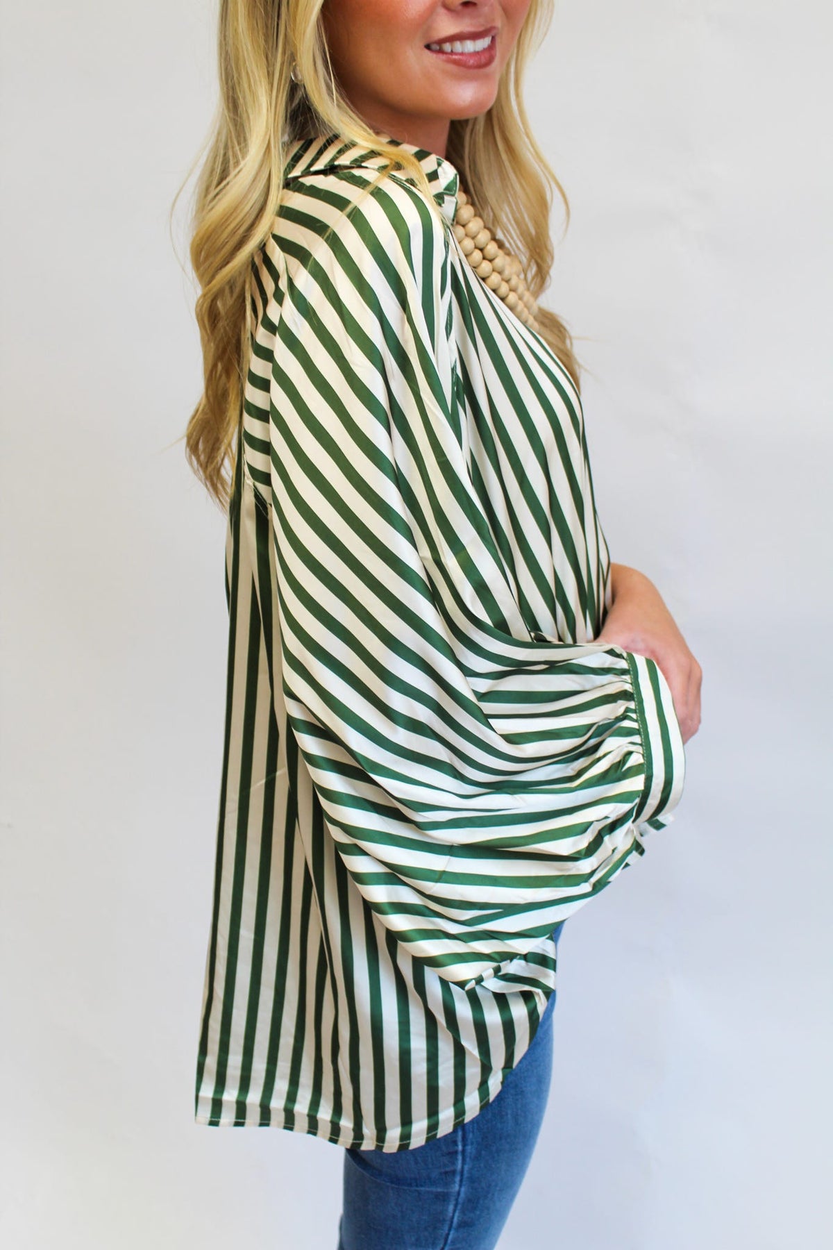Starla Stripe Puff Sleeve Buttondown Top