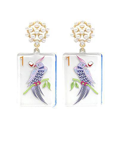 Mahjong & Pearl Cluster Drop Earrings