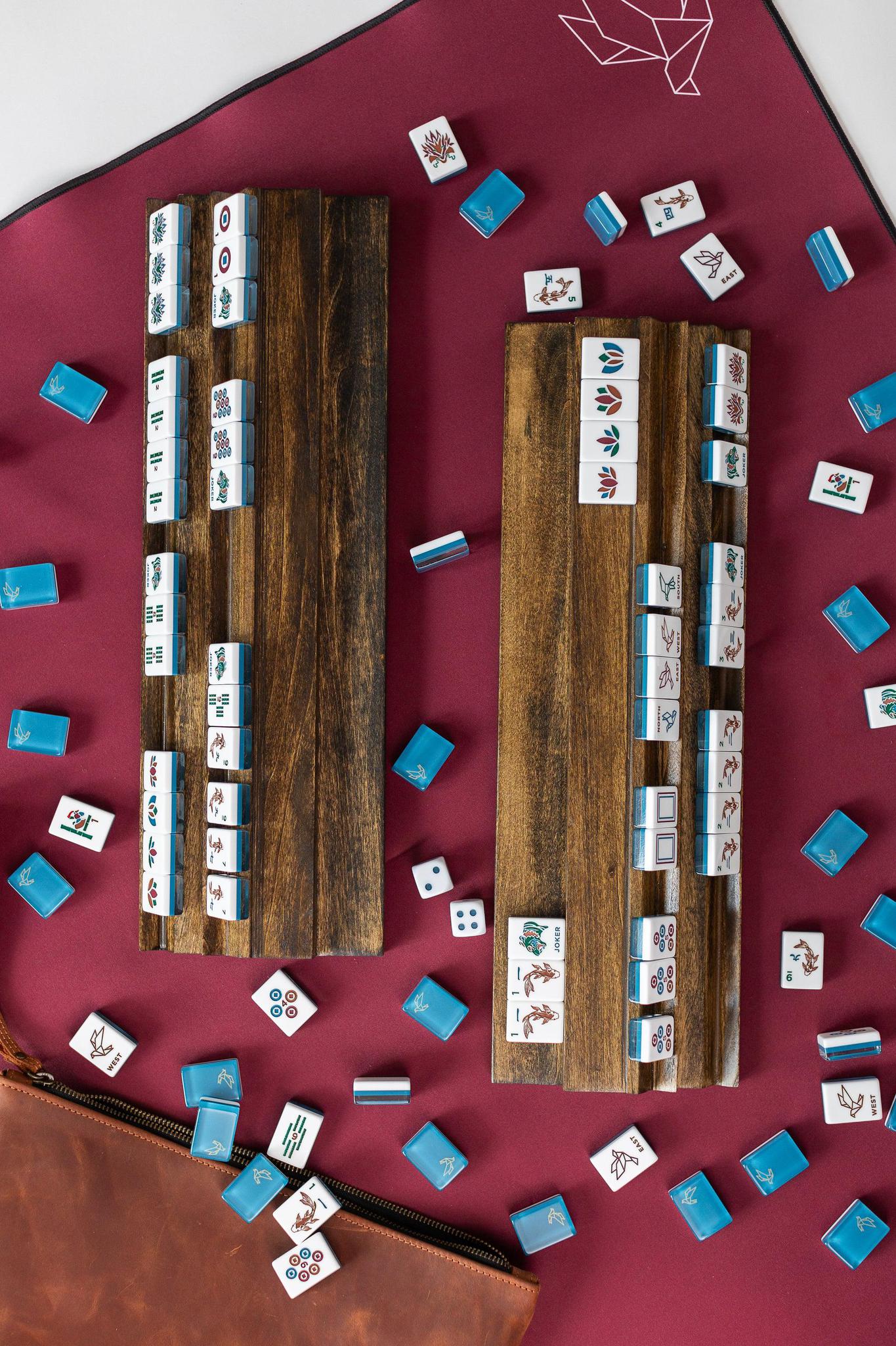 Origami Mahjong Tile set Azure / Lucite Display Box