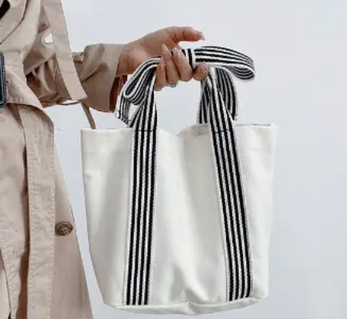 Striped Canvas Bow Handle Tote Bag