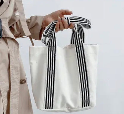 Striped Canvas Bow Handle Tote Bag