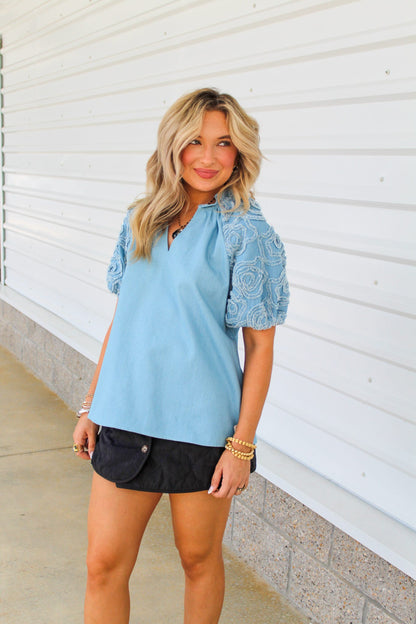 Raven Puff Sleeve Denim Top