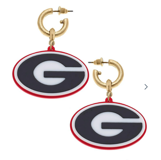 Georgia Bulldogs Resin Logo Drop Hoop Earrings in Black/Red