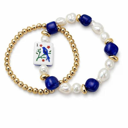 Mahjong Tile Double Strand Beaded Bracelet
