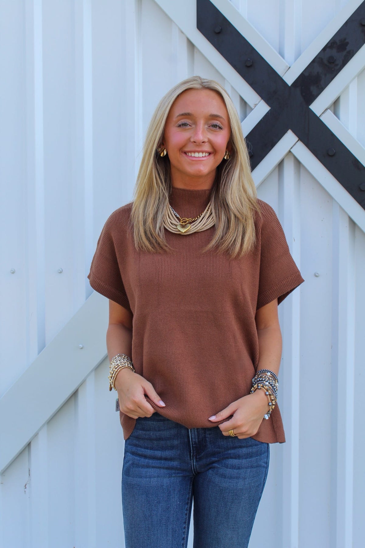 Betty Brown Mockneck Sweater Top