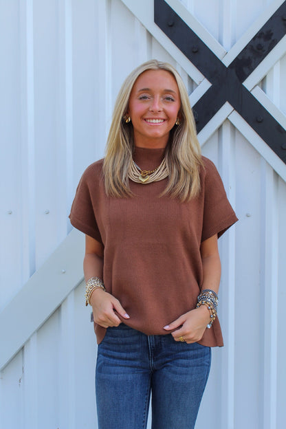Betty Brown Mockneck Sweater Top
