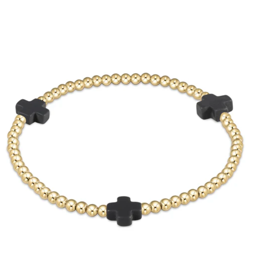 Signature Cross Gold Pattern 3mm Bead Bracelet - Charcoal