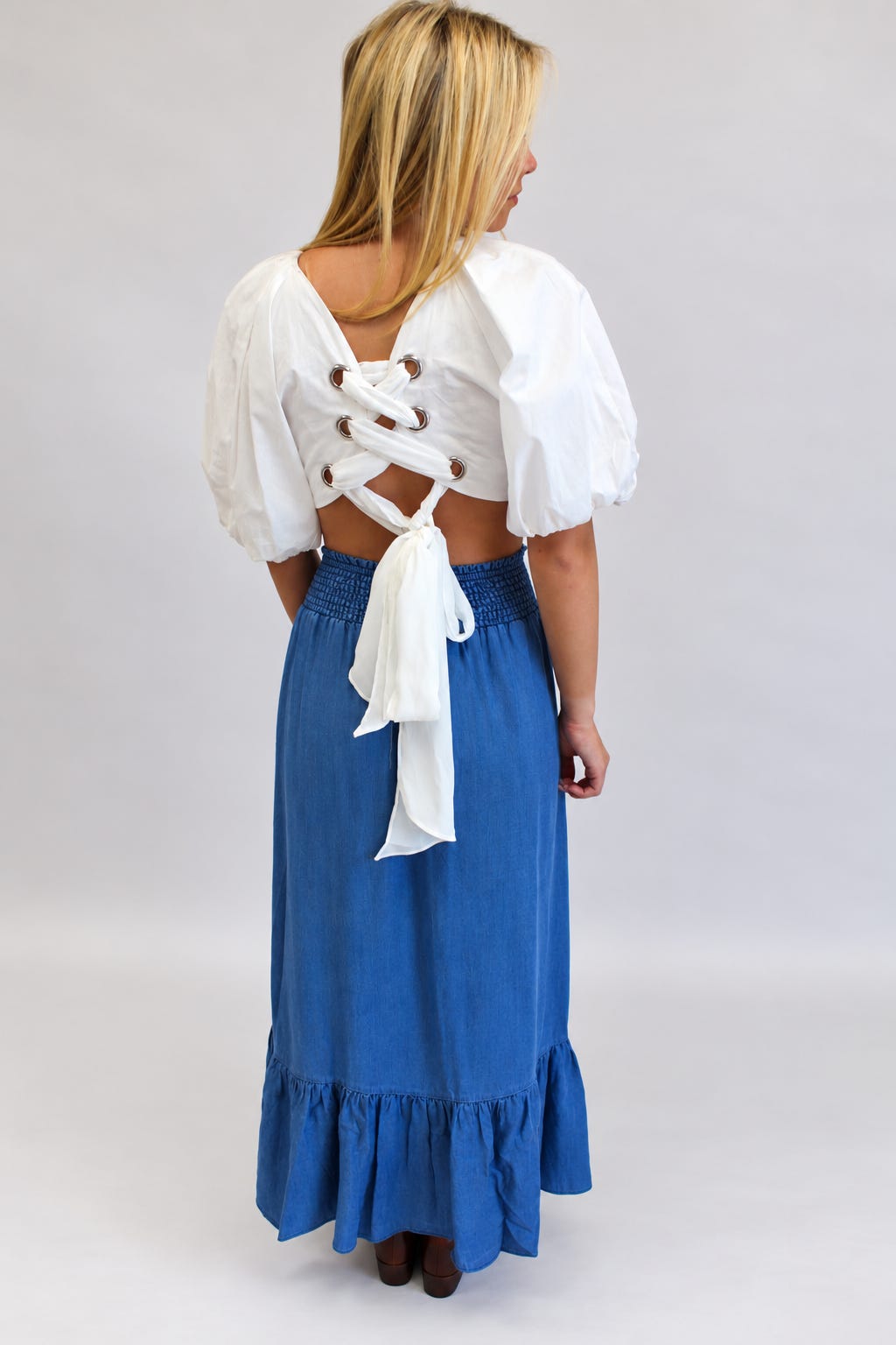 The Tie Affair Denim Maxi Skirt