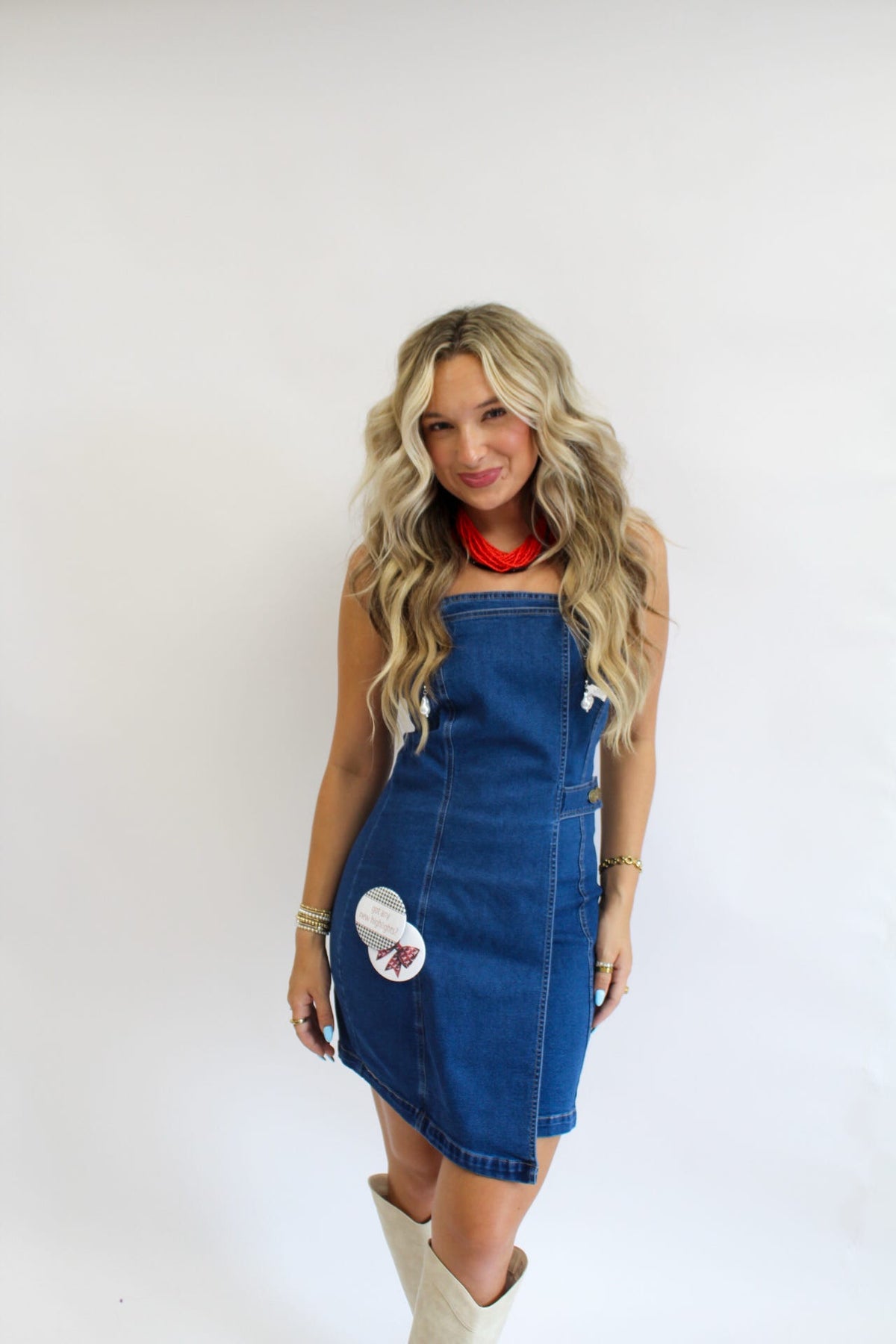 Gameday Darling Denim Strapless Mini Dress